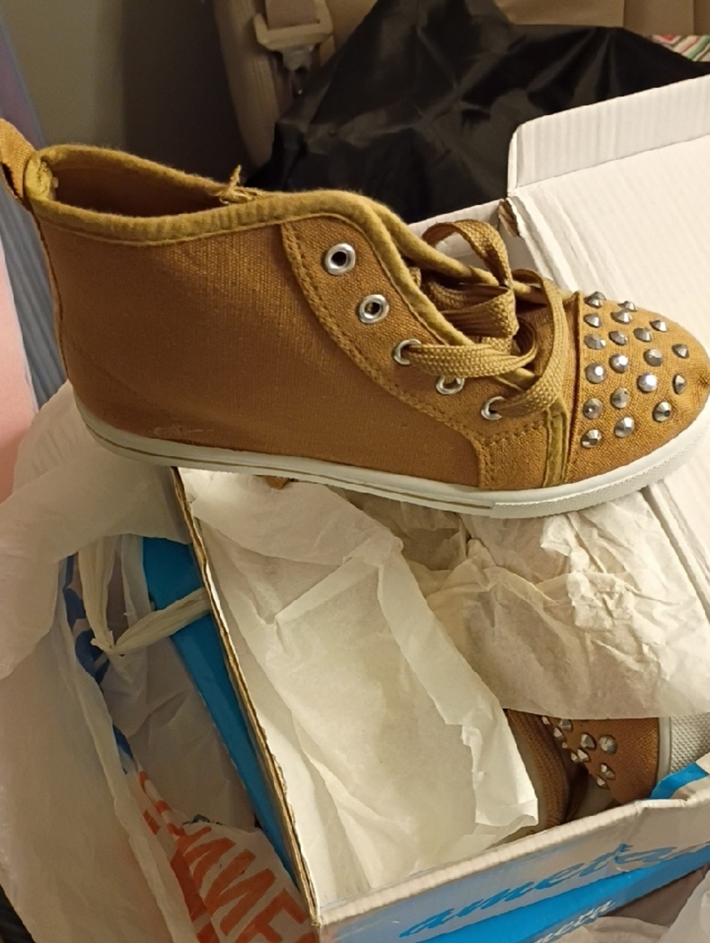 Kids Studded High-Top Sneakers in Mustard